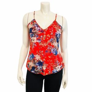 LAVENDER FEILD Red Floral Spaghetti Strap Tank